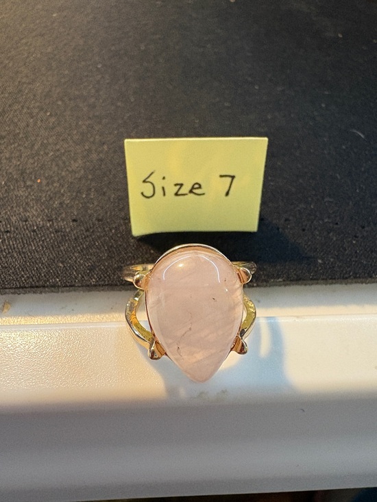 Jewelry - Gold-Tone Rose Quartz Teardrop Ring - Size 7